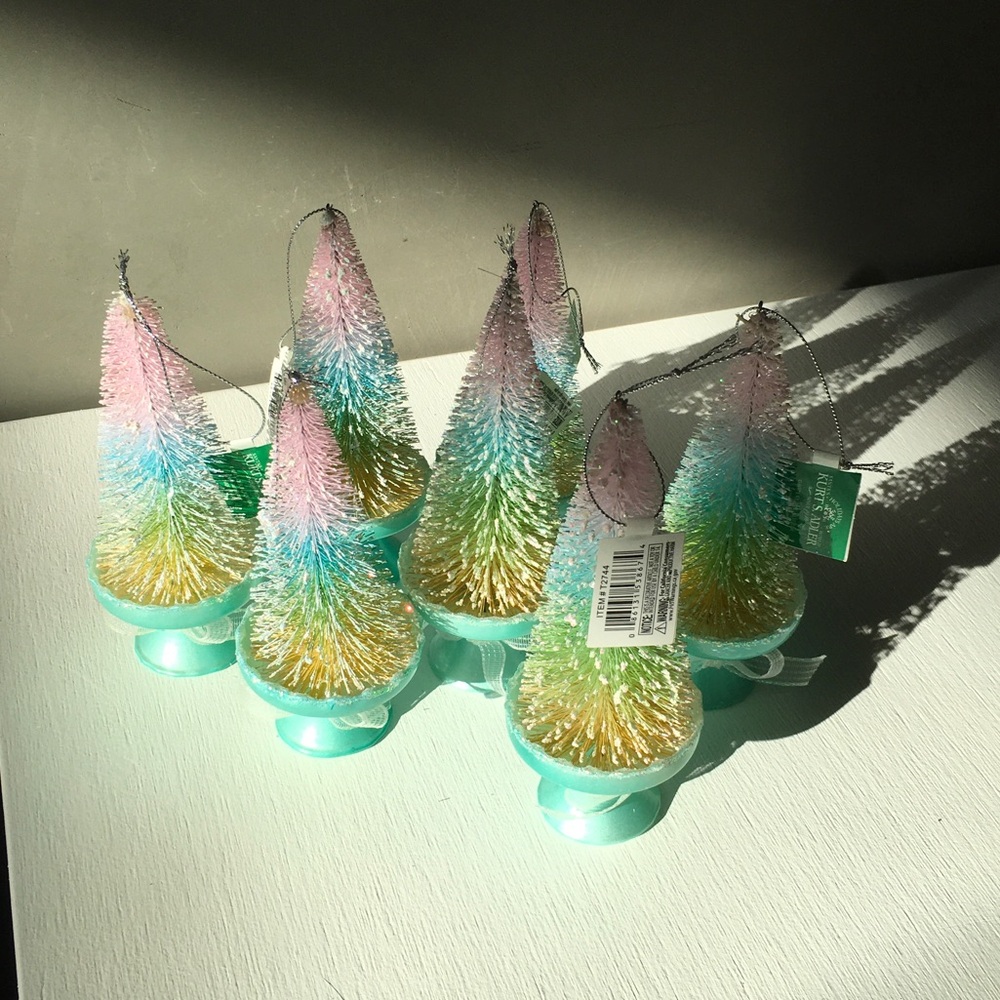 Kurt Adler Pastel Ombre Bottle Brush Tree Ornaments Set of 7